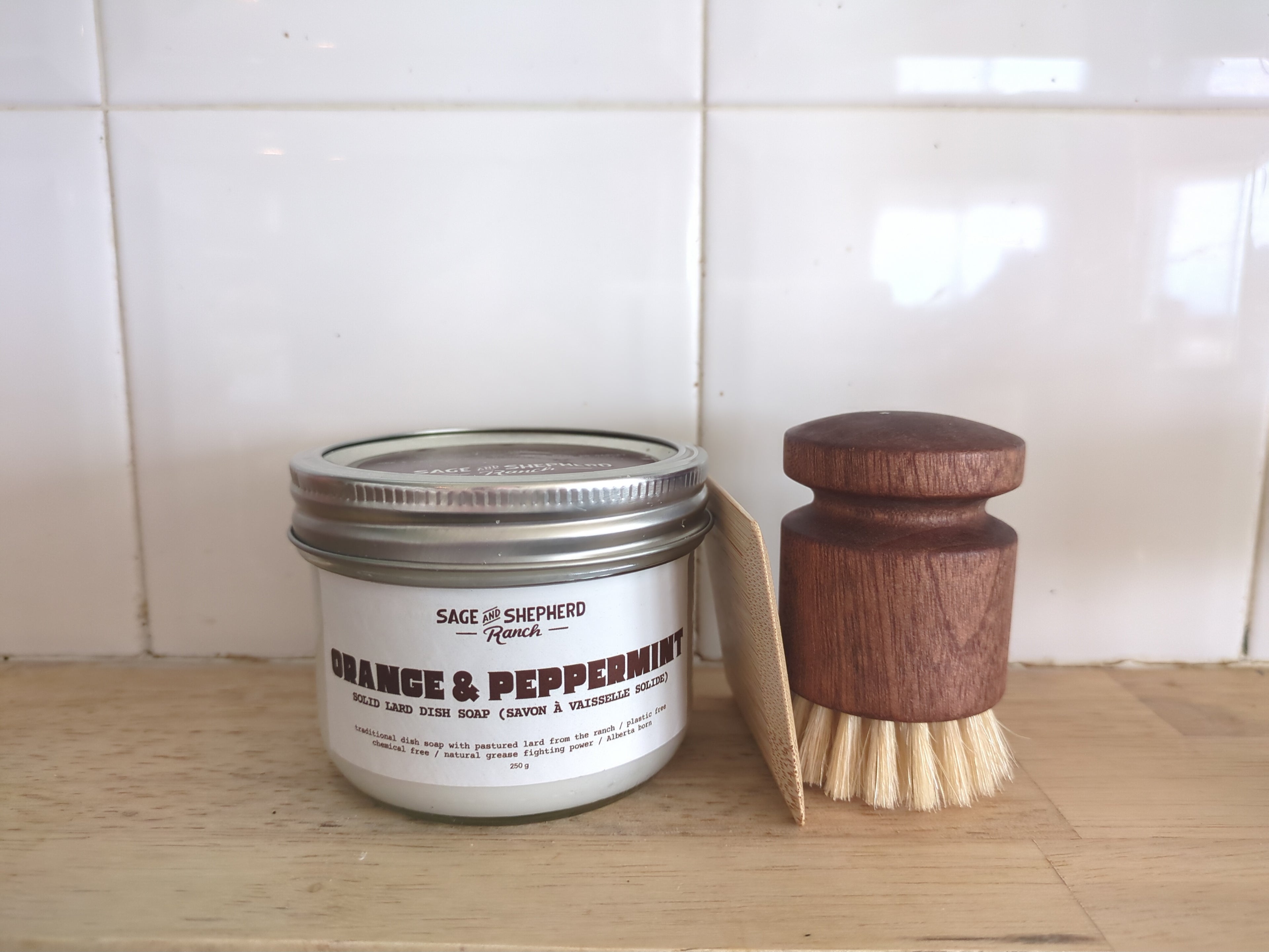 Solid Lard Dish Soap w/ Brush & Scaper